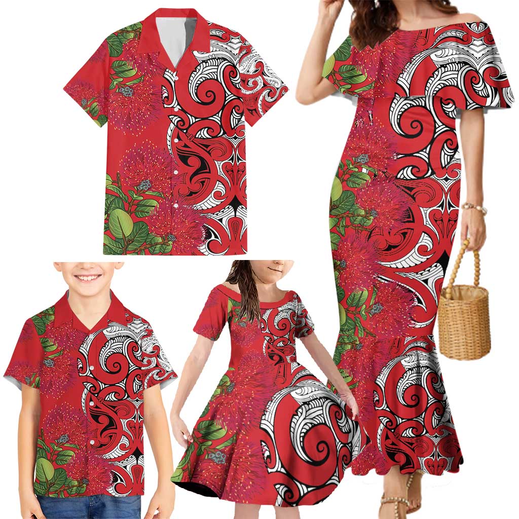 Personalised New Zealand Koru Pohutukawa Family Matching Mermaid Dress and Hawaiian Shirt Meri Kirihimete Aroha for Christmas - Vibe Hoodie