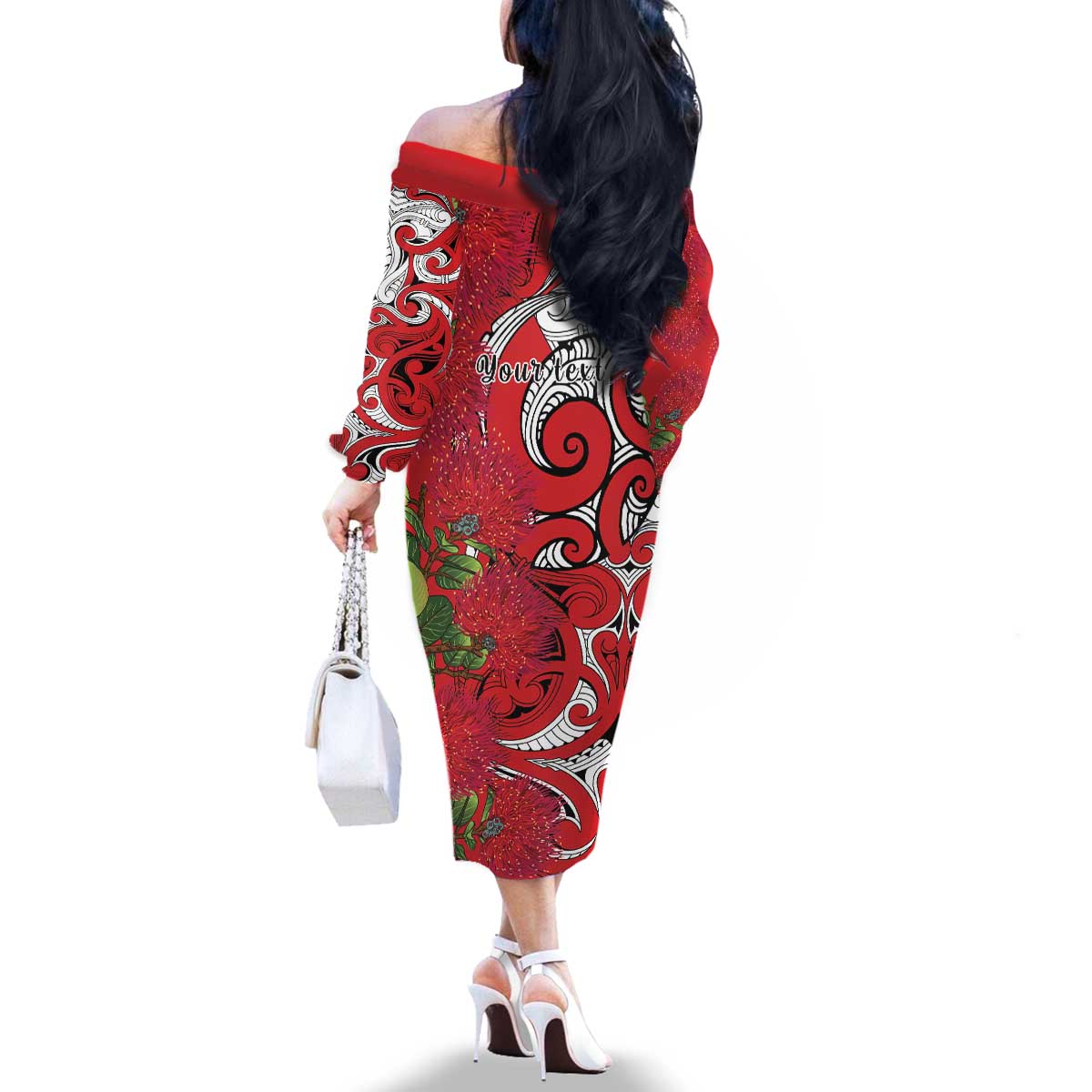 Personalised New Zealand Koru Pohutukawa Family Matching Off The Shoulder Long Sleeve Dress and Hawaiian Shirt Meri Kirihimete Aroha for Christmas - Vibe Hoodie