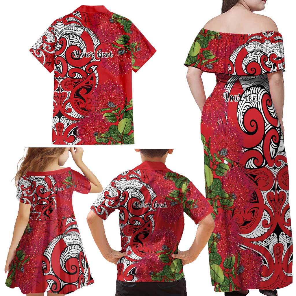 Personalised New Zealand Koru Pohutukawa Family Matching Off Shoulder Maxi Dress and Hawaiian Shirt Meri Kirihimete Aroha for Christmas - Vibe Hoodie