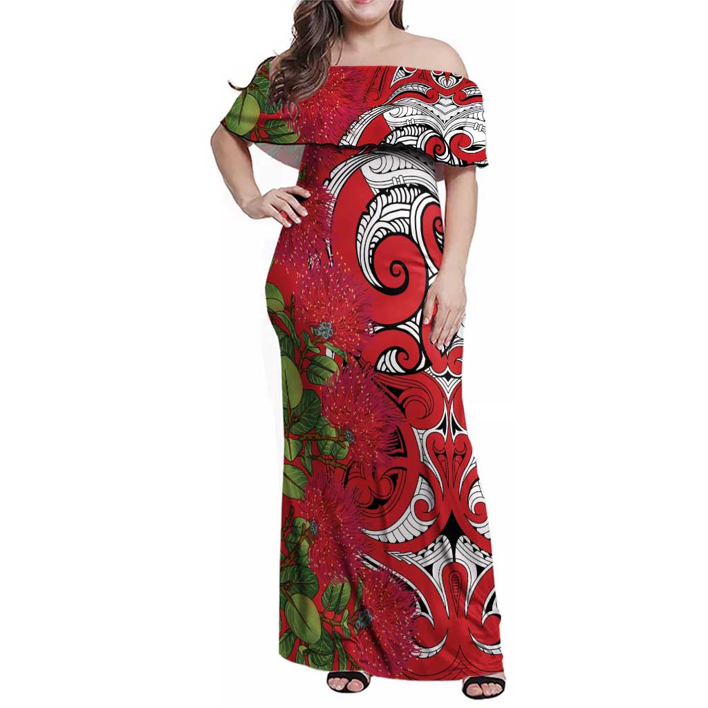 Personalised New Zealand Koru Pohutukawa Family Matching Off Shoulder Maxi Dress and Hawaiian Shirt Meri Kirihimete Aroha for Christmas - Vibe Hoodie