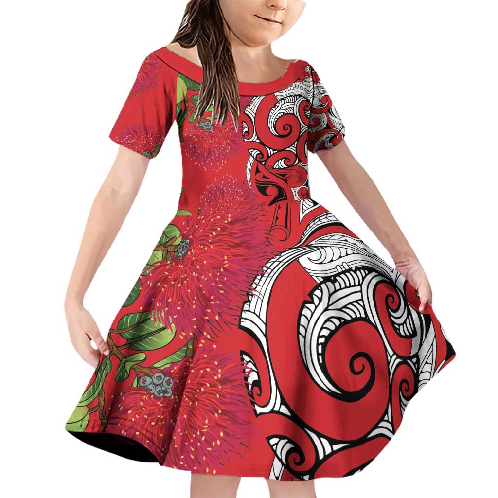 Personalised New Zealand Koru Pohutukawa Family Matching Off Shoulder Short Dress and Hawaiian Shirt Meri Kirihimete Aroha for Christmas - Vibe Hoodie