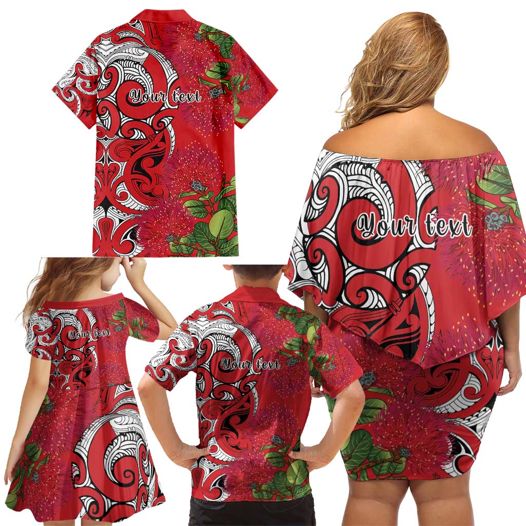 Personalised New Zealand Koru Pohutukawa Family Matching Off Shoulder Short Dress and Hawaiian Shirt Meri Kirihimete Aroha for Christmas - Vibe Hoodie