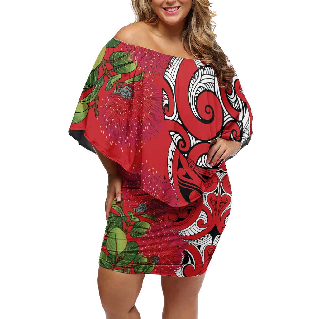 Personalised New Zealand Koru Pohutukawa Family Matching Off Shoulder Short Dress and Hawaiian Shirt Meri Kirihimete Aroha for Christmas - Vibe Hoodie