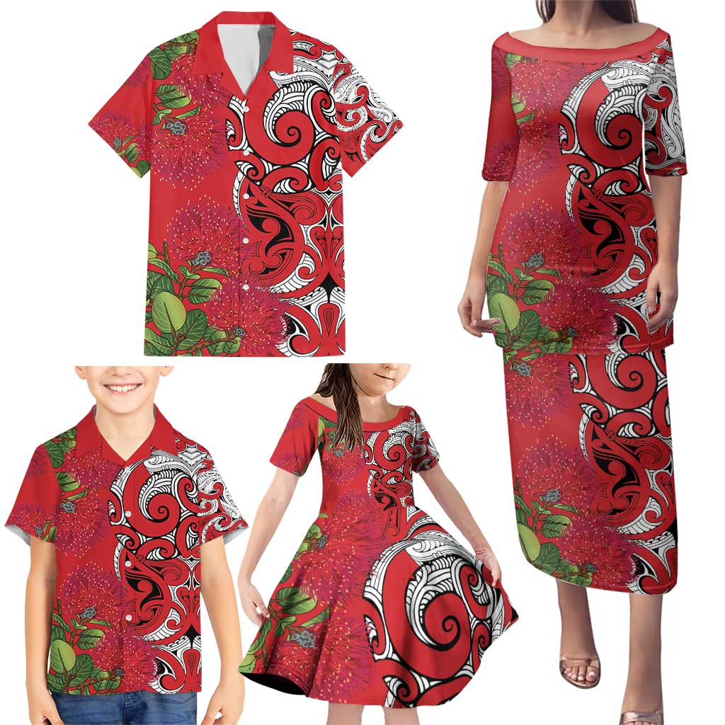 Personalised New Zealand Koru Pohutukawa Family Matching Puletasi and Hawaiian Shirt Meri Kirihimete Aroha for Christmas - Vibe Hoodie
