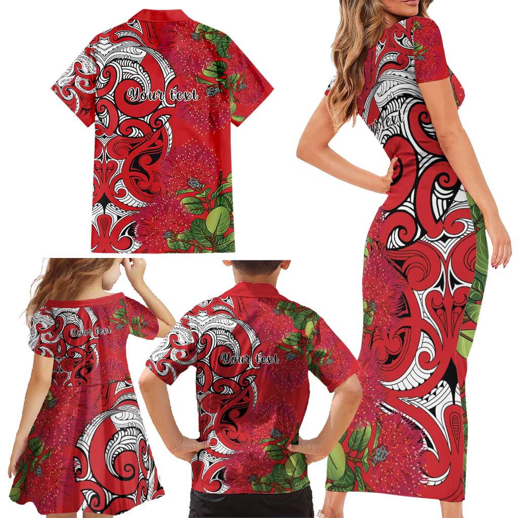 Personalised New Zealand Koru Pohutukawa Family Matching Short Sleeve Bodycon Dress and Hawaiian Shirt Meri Kirihimete Aroha for Christmas - Vibe Hoodie
