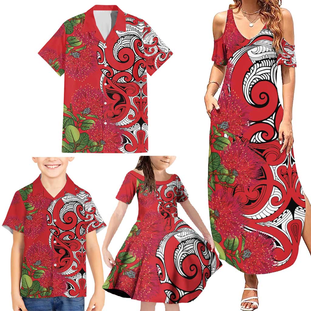 Personalised New Zealand Koru Pohutukawa Family Matching Summer Maxi Dress and Hawaiian Shirt Meri Kirihimete Aroha for Christmas - Vibe Hoodie