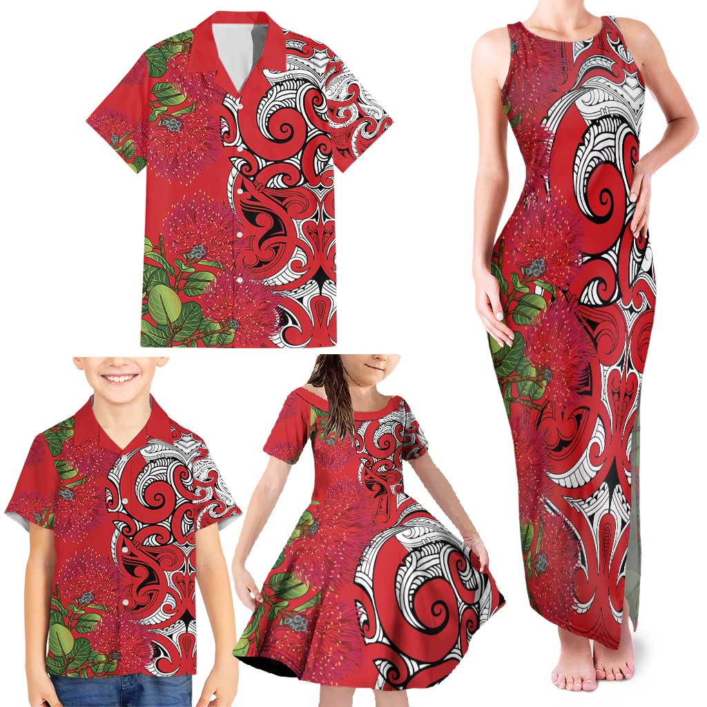 Personalised New Zealand Koru Pohutukawa Family Matching Tank Maxi Dress and Hawaiian Shirt Meri Kirihimete Aroha for Christmas - Vibe Hoodie