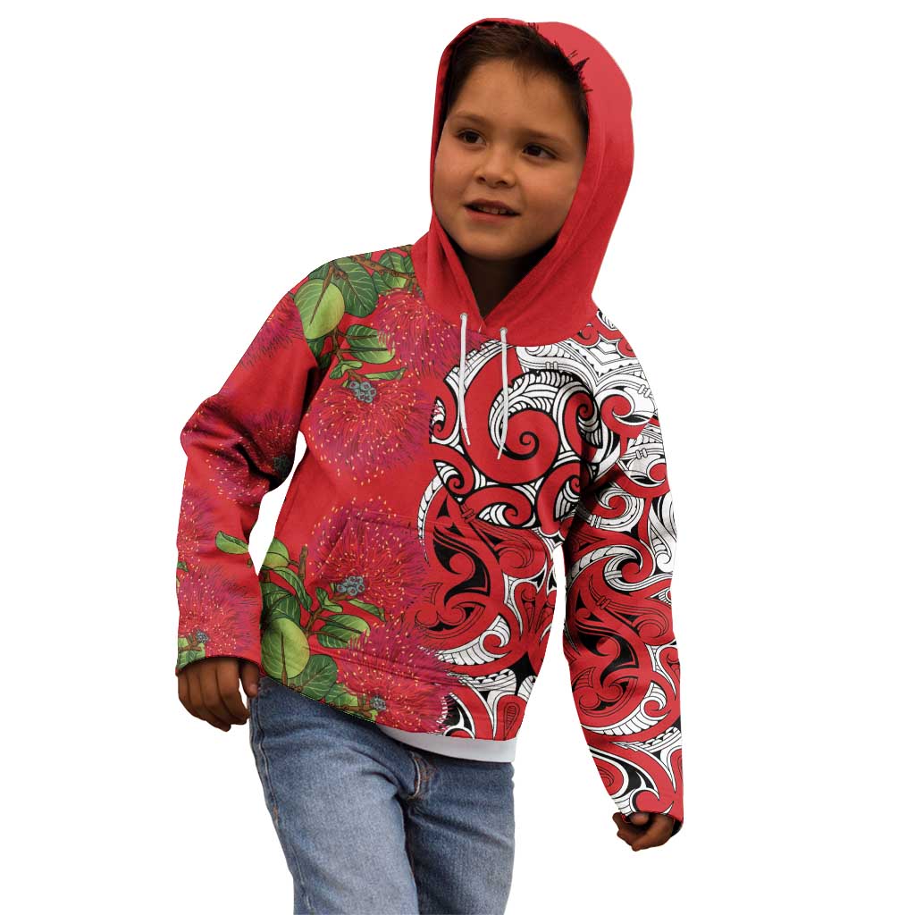 Personalised New Zealand Koru Pohutukawa Kid Hoodie Meri Kirihimete Aroha for Christmas - Vibe Hoodie