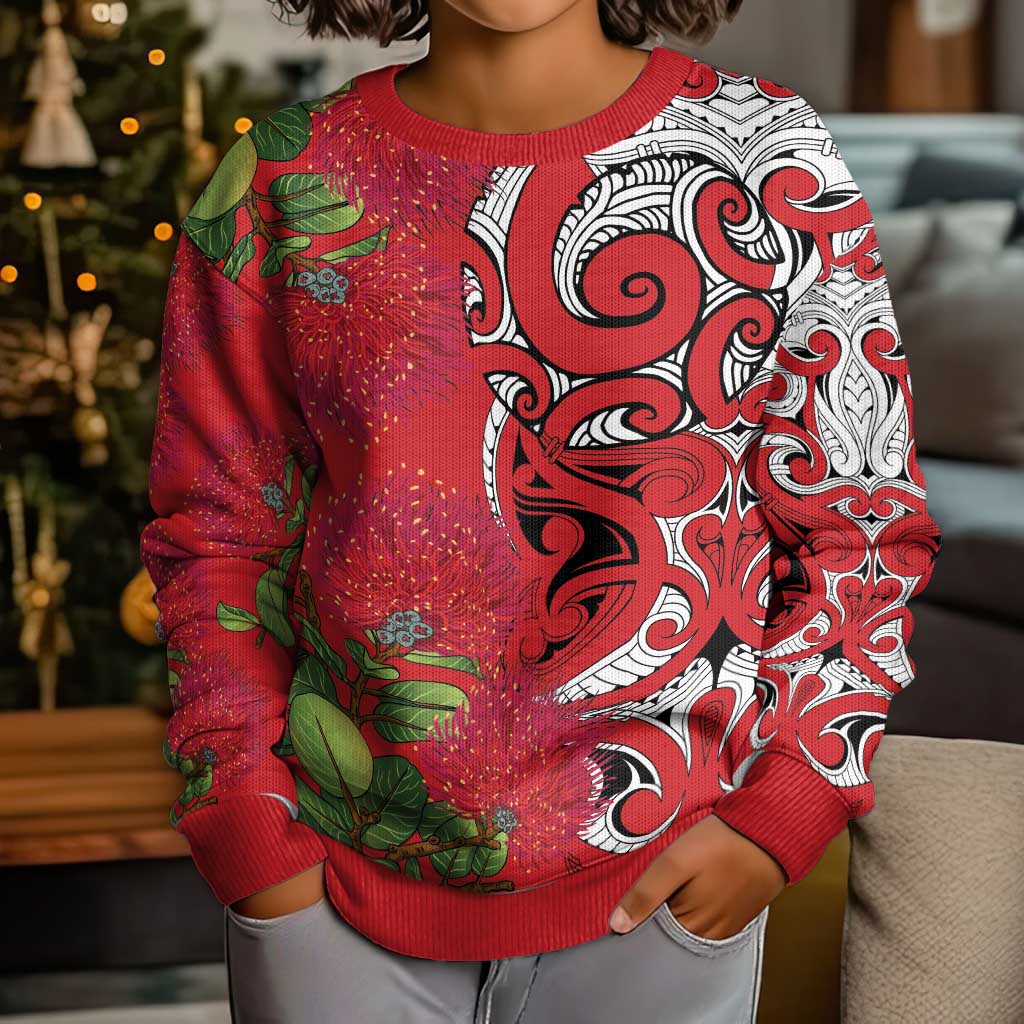 Personalised New Zealand Koru Pohutukawa Kid Ugly Christmas Sweater Meri Kirihimete Aroha for Christmas - Vibe Hoodie