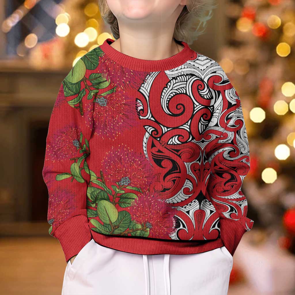Personalised New Zealand Koru Pohutukawa Kid Ugly Christmas Sweater Meri Kirihimete Aroha for Christmas - Vibe Hoodie