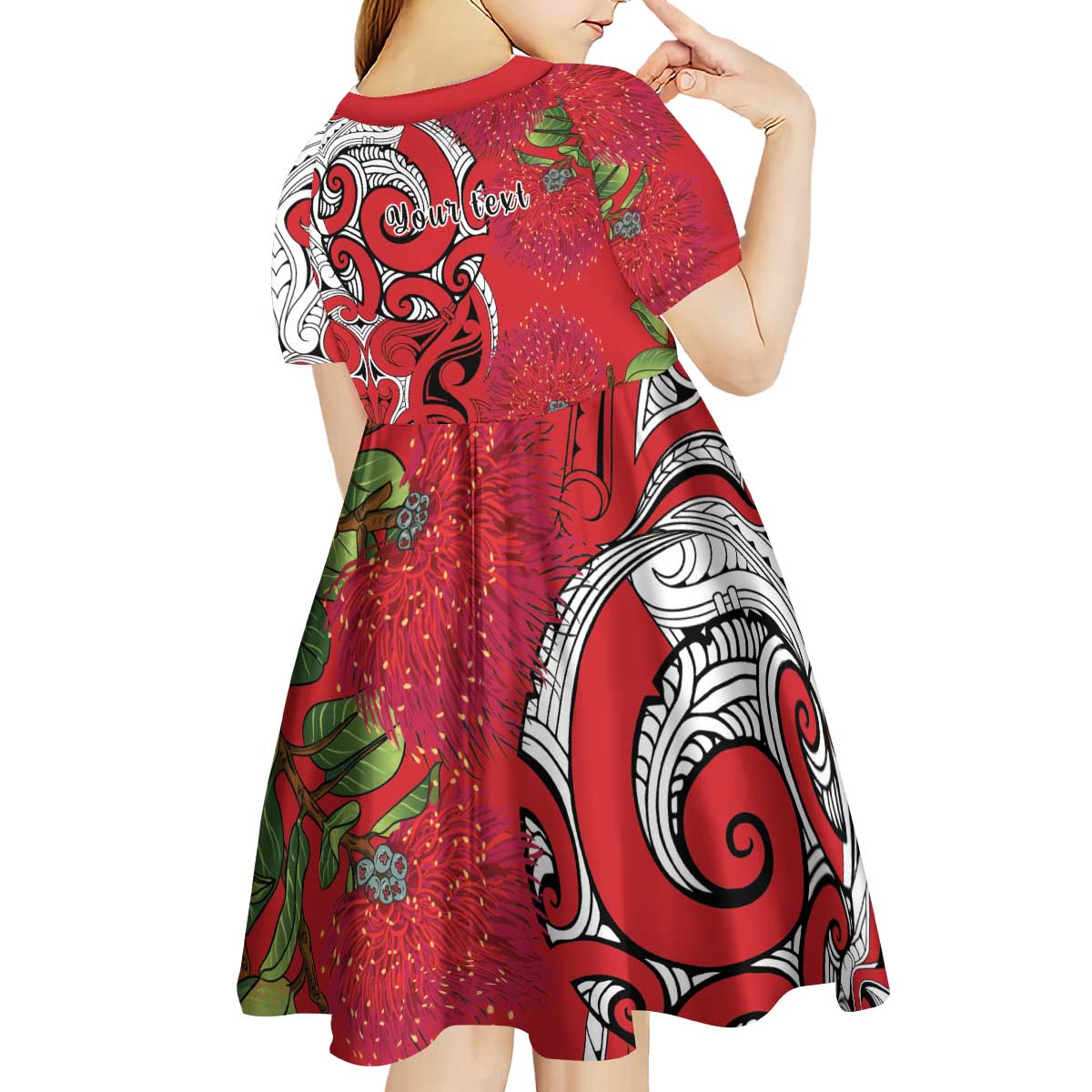 Personalised New Zealand Koru Pohutukawa Kid Short Sleeve Dress Meri Kirihimete Aroha for Christmas - Vibe Hoodie