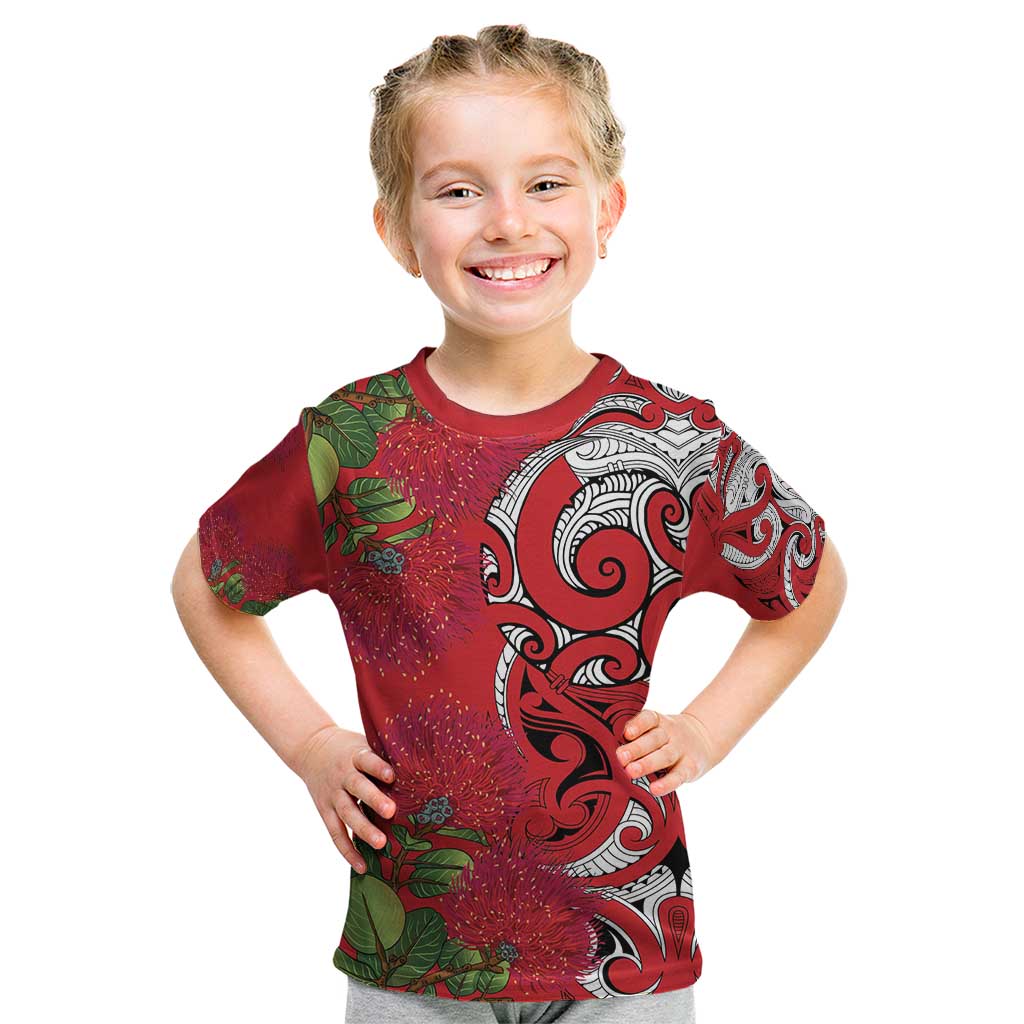 Personalised New Zealand Koru Pohutukawa Kid T Shirt Meri Kirihimete Aroha for Christmas - Vibe Hoodie