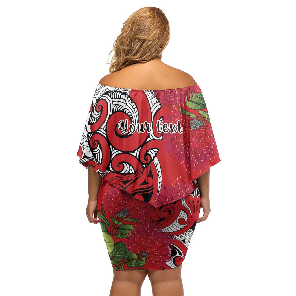Personalised New Zealand Koru Pohutukawa Off Shoulder Short Dress Meri Kirihimete Aroha for Christmas - Vibe Hoodie