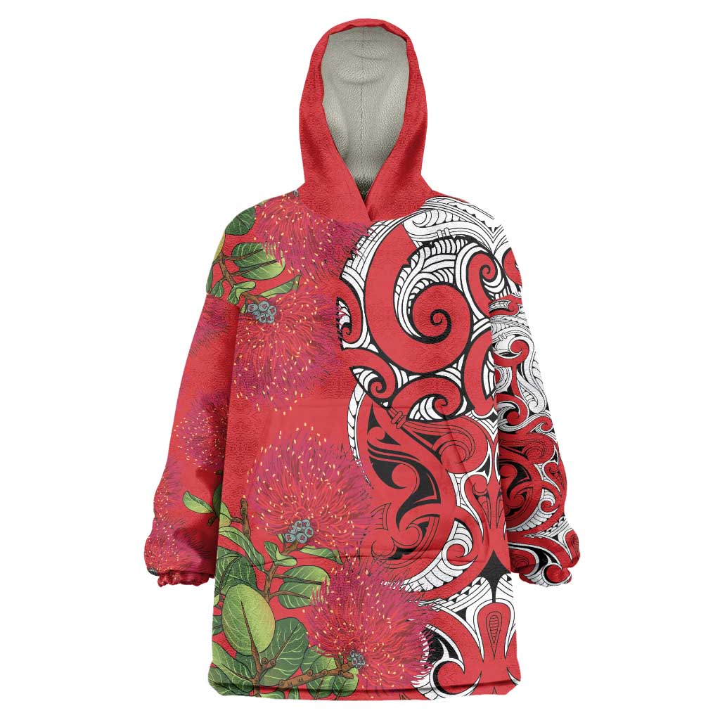Personalised New Zealand Koru Pohutukawa Wearable Blanket Hoodie Meri Kirihimete Aroha for Christmas - Vibe Hoodie