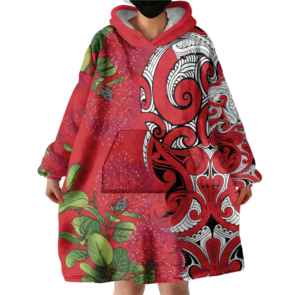 Personalised New Zealand Koru Pohutukawa Wearable Blanket Hoodie Meri Kirihimete Aroha for Christmas - Vibe Hoodie