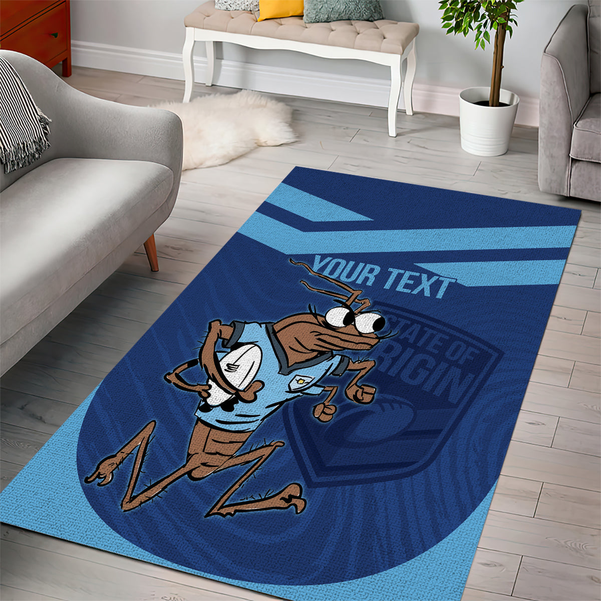 Custom New South Wales Rugby Area Rug Blues Cockroach Origin Sporty - Vibe Hoodie Shop