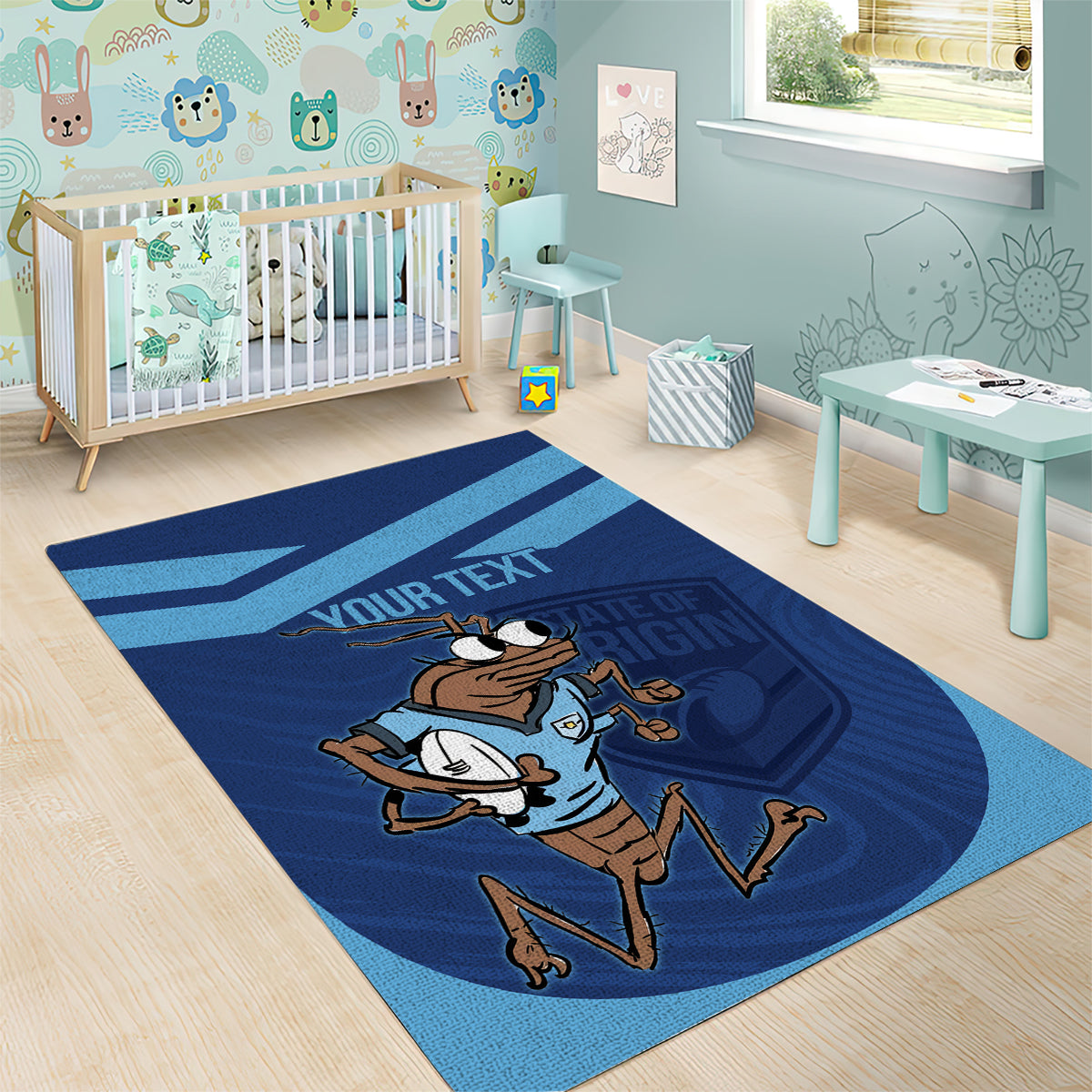 Custom New South Wales Rugby Area Rug Blues Cockroach Origin Sporty - Vibe Hoodie Shop