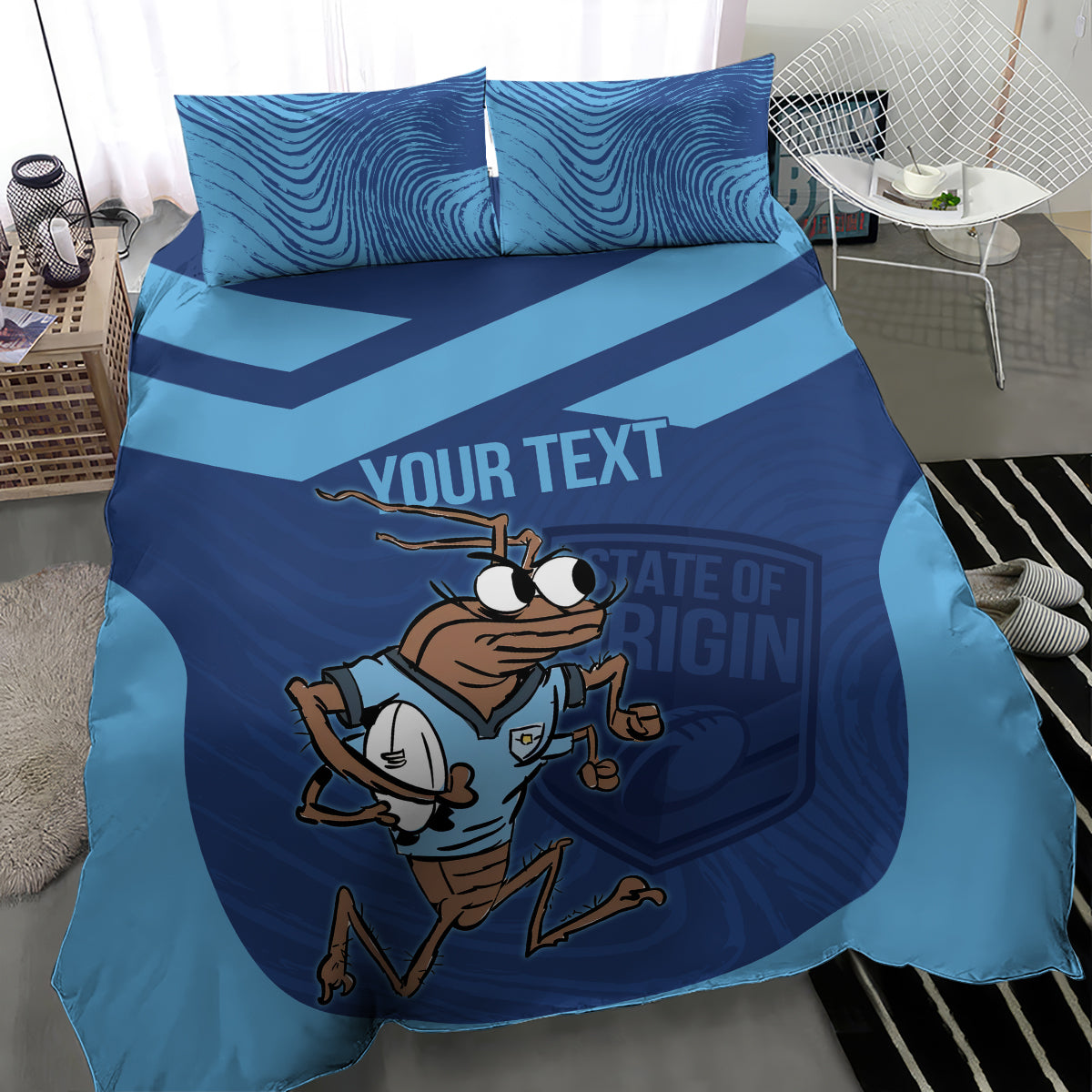 Custom New South Wales Rugby Bedding Set Blues Cockroach Origin Sporty - Vibe Hoodie Shop