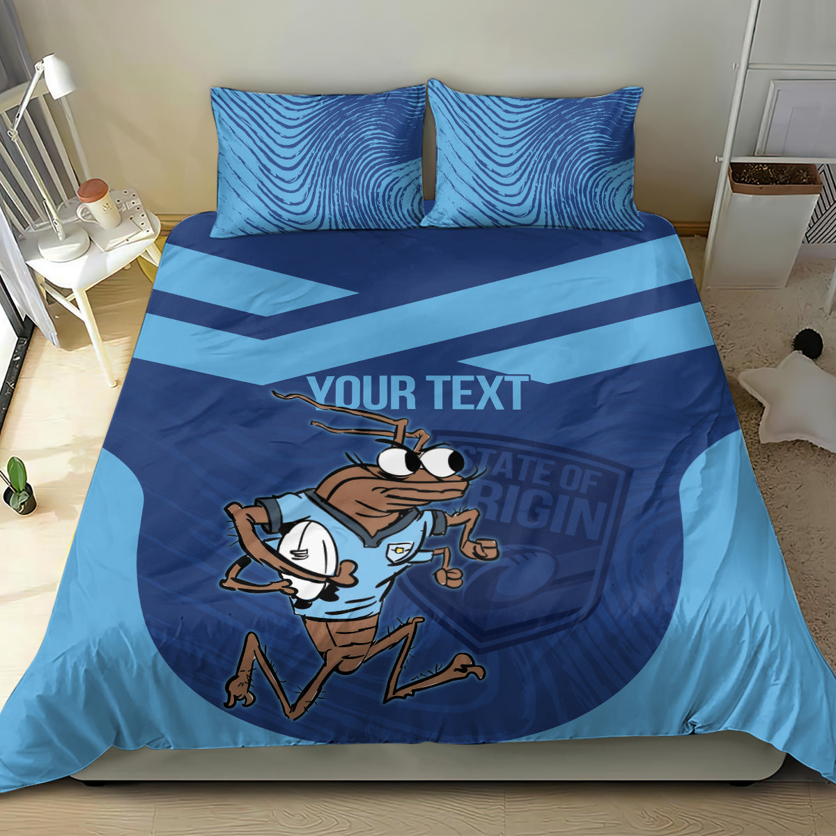 Custom New South Wales Rugby Bedding Set Blues Cockroach Origin Sporty - Vibe Hoodie Shop