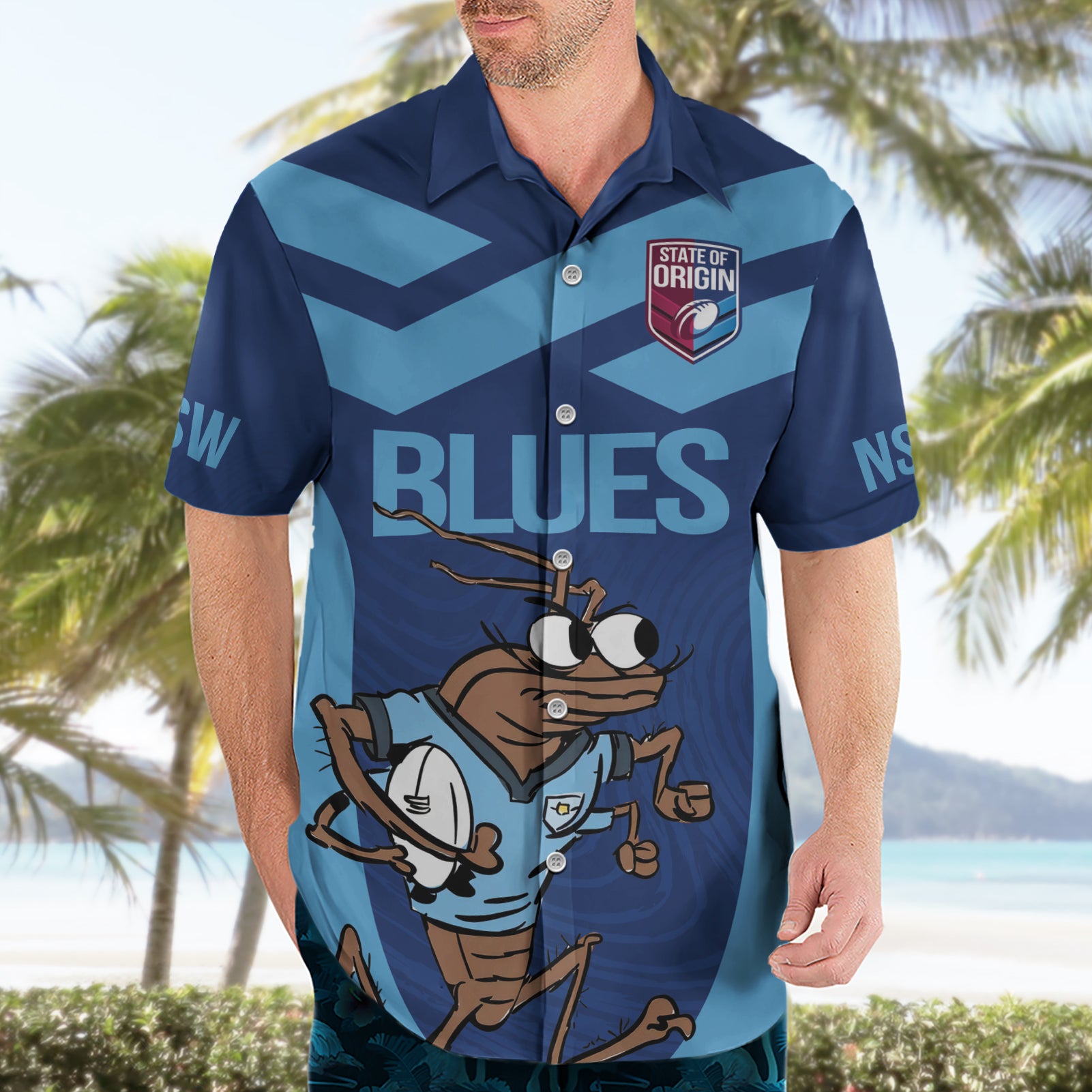 Custom New South Wales Rugby Hawaiian Shirt Blues Cockroach Origin Sporty - Vibe Hoodie Shop