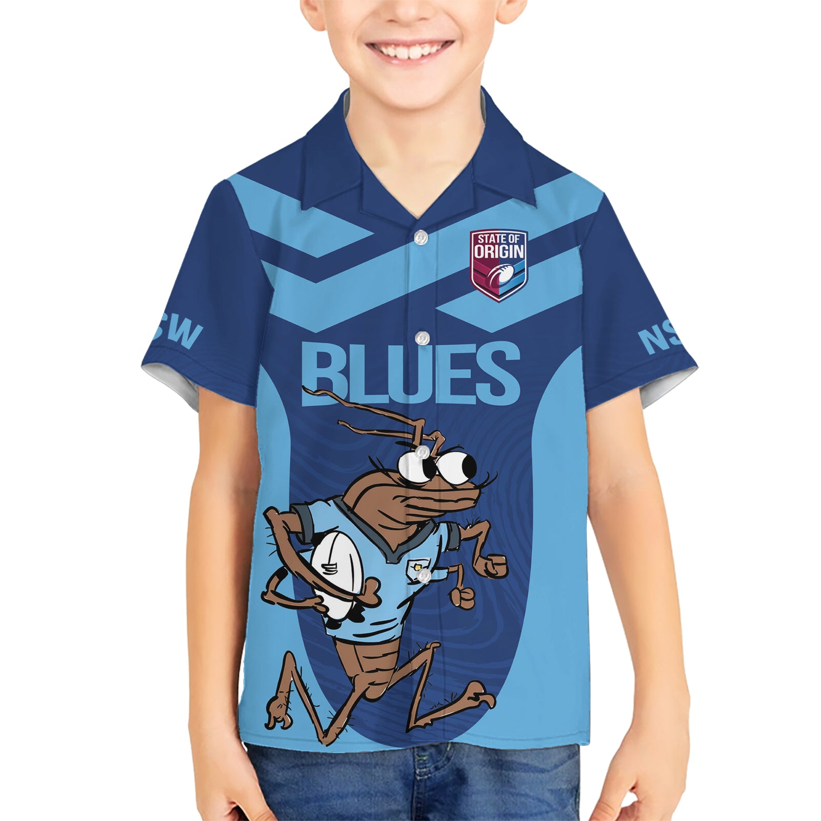 Custom New South Wales Rugby Hawaiian Shirt Blues Cockroach Origin Sporty - Vibe Hoodie Shop