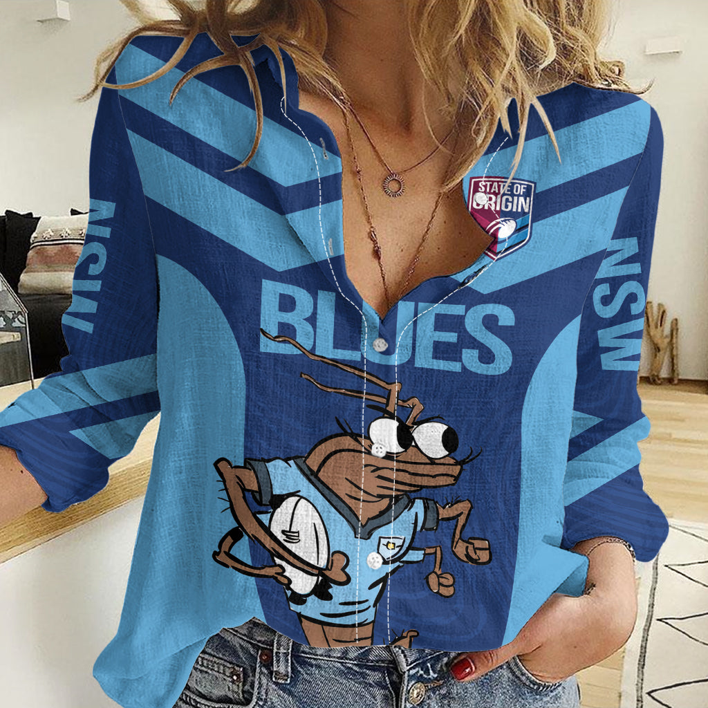 Custom New South Wales Rugby Women Casual Shirt Blues Cockroach Origin Sporty - Vibe Hoodie Shop