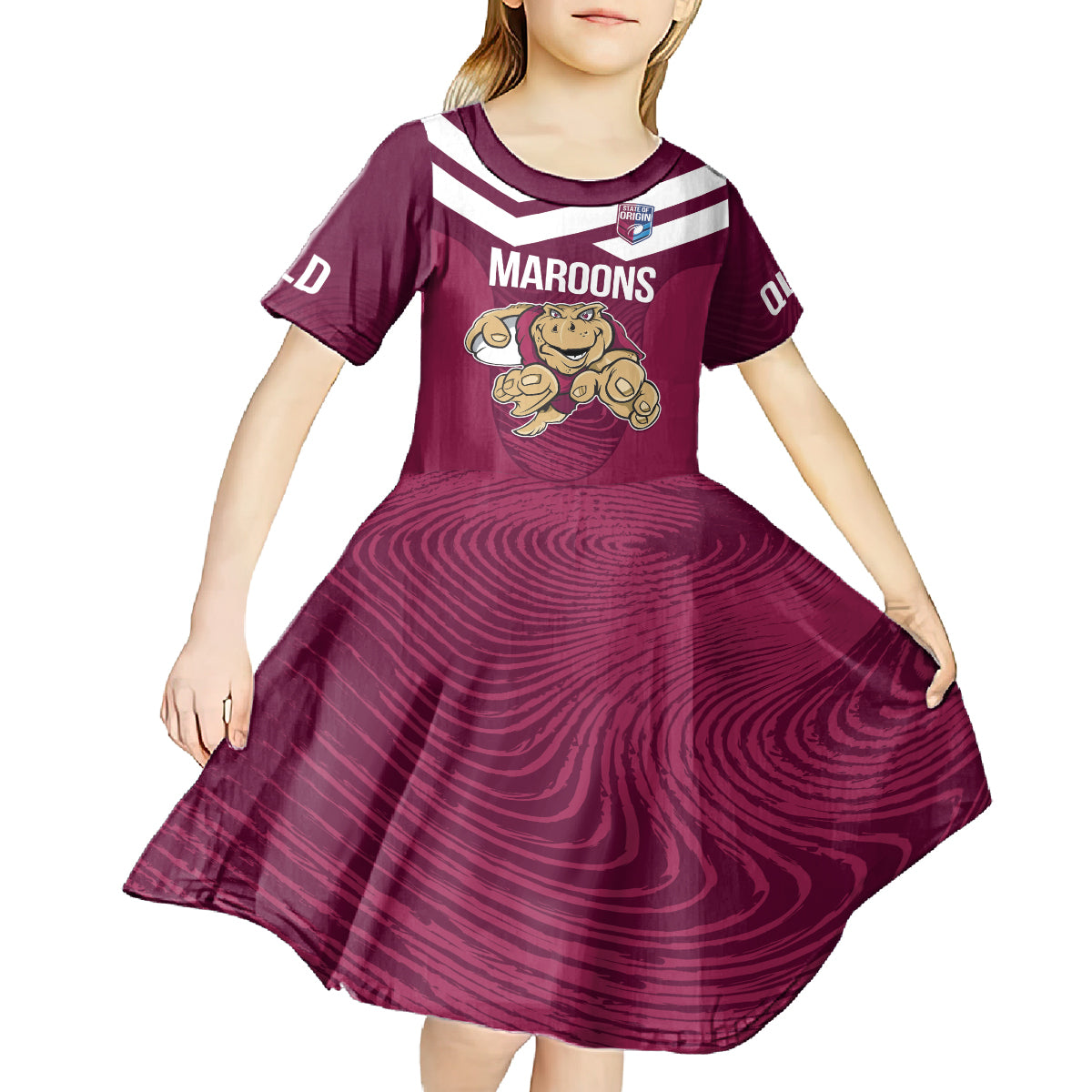 Custom Queensland Rugby Kid Short Sleeve Dress Maroons Cane Toad Origin Sporty - Vibe Hoodie Shop