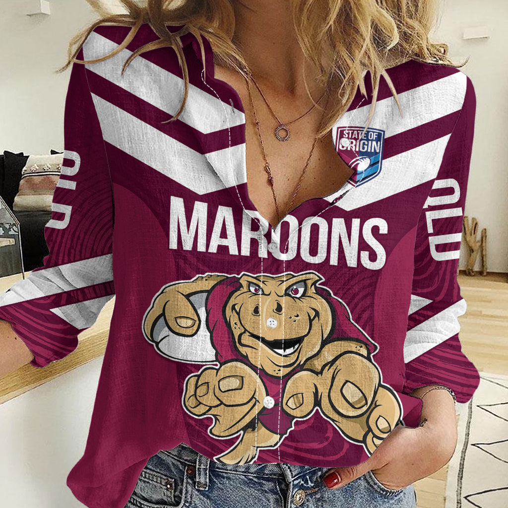 Custom Queensland Rugby Women Casual Shirt Maroons Cane Toad Origin Sporty - Vibe Hoodie Shop