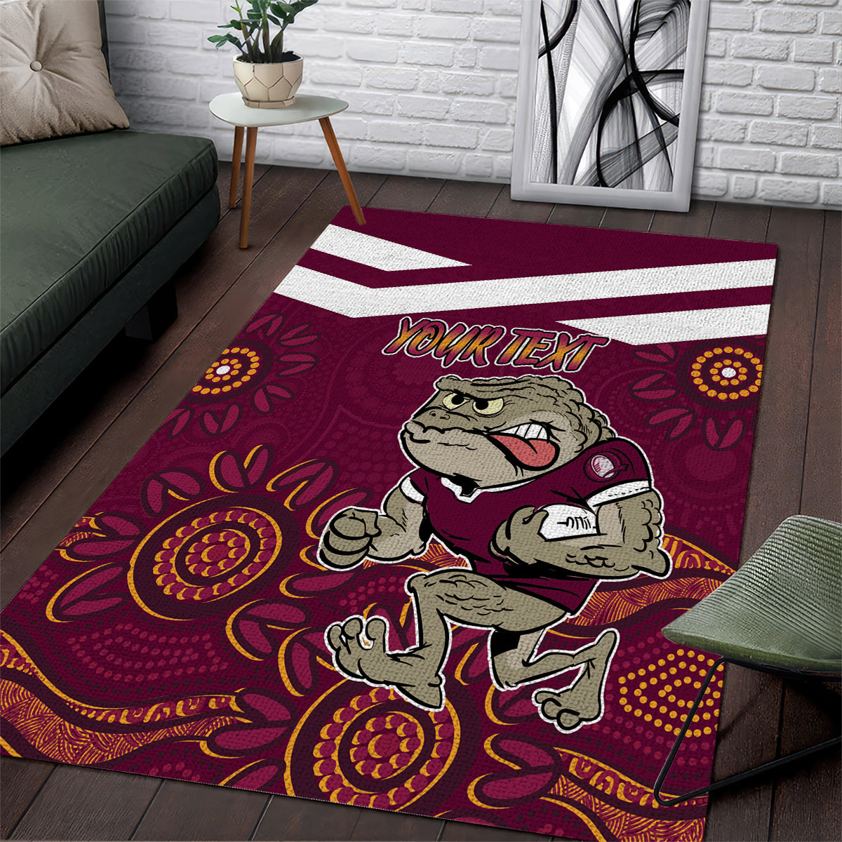 Custom QLD Maroons Cane Toad Blooded Aboriginal Inspired Area Rug - Vibe Hoodie Shop