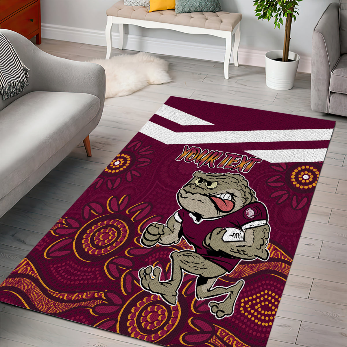 Custom QLD Maroons Cane Toad Blooded Aboriginal Inspired Area Rug - Vibe Hoodie Shop