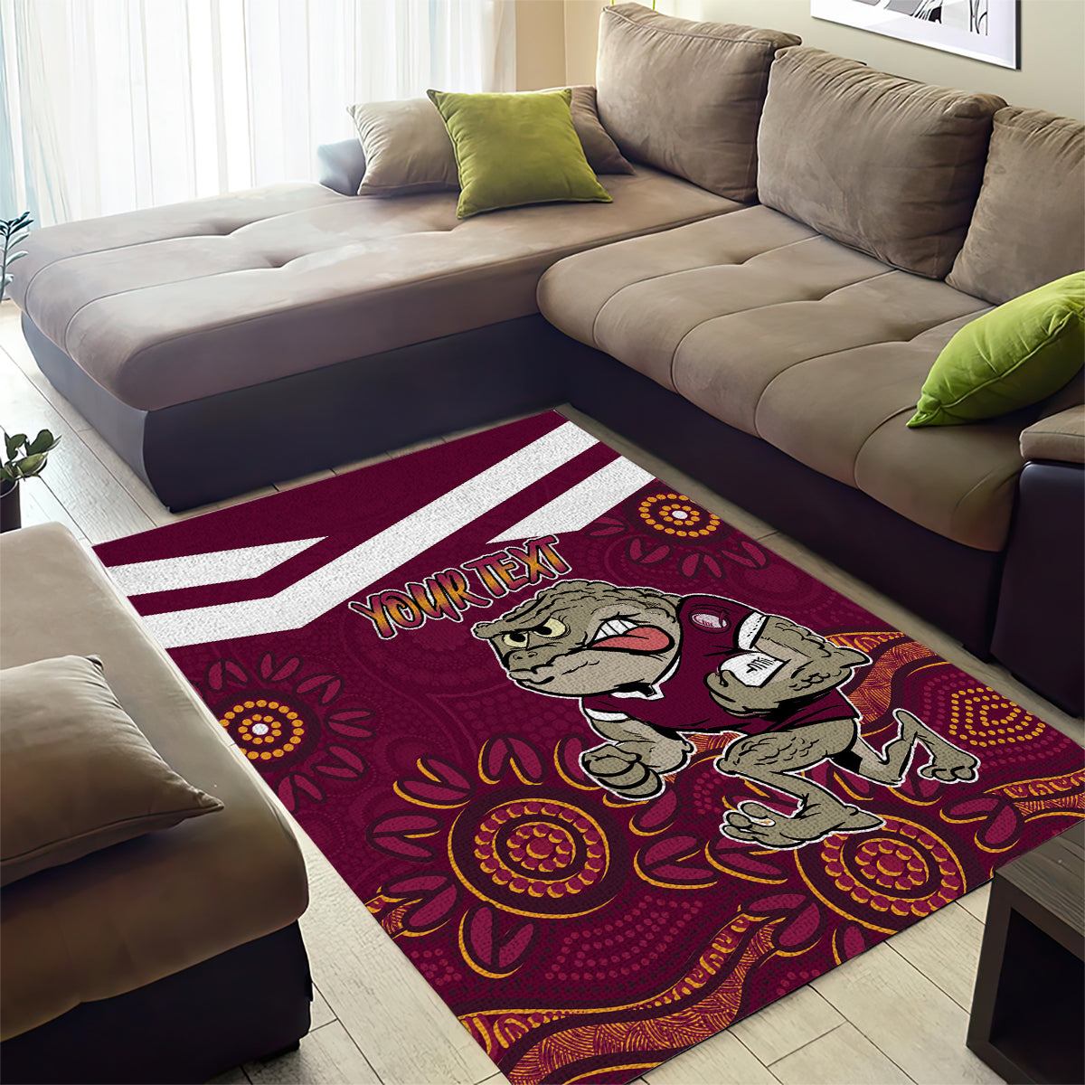 Custom QLD Maroons Cane Toad Blooded Aboriginal Inspired Area Rug - Vibe Hoodie Shop