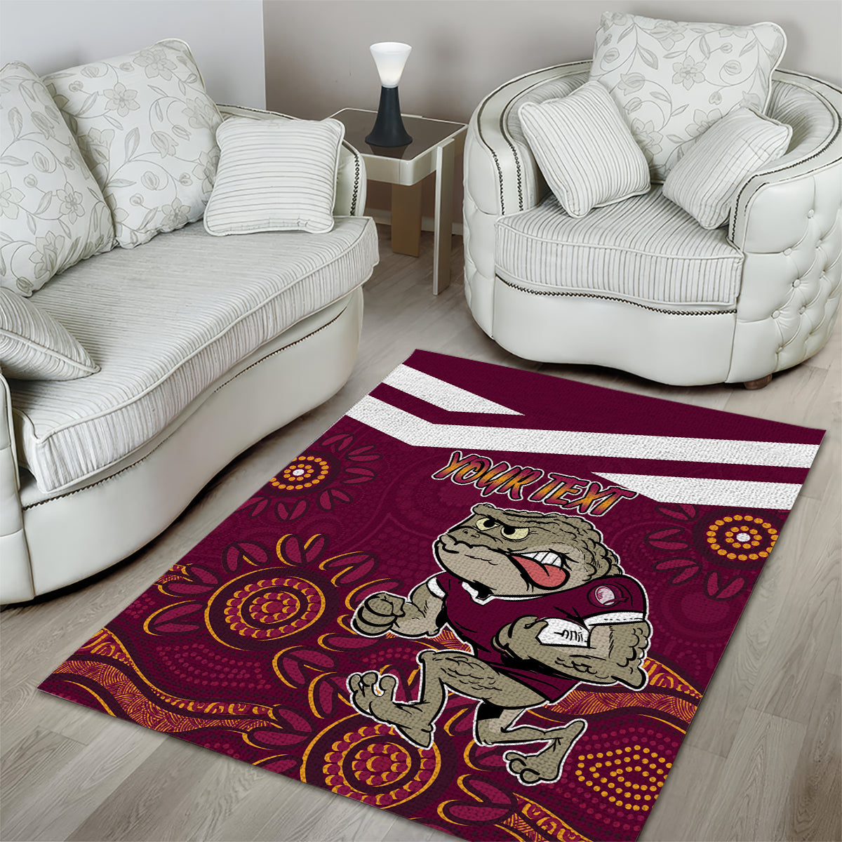 Custom QLD Maroons Cane Toad Blooded Aboriginal Inspired Area Rug - Vibe Hoodie Shop