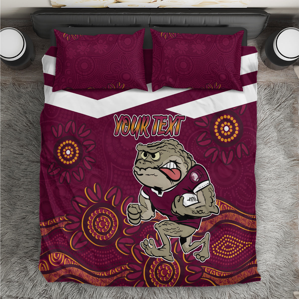 Custom QLD Maroons Cane Toad Blooded Aboriginal Inspired Bedding Set - Vibe Hoodie Shop