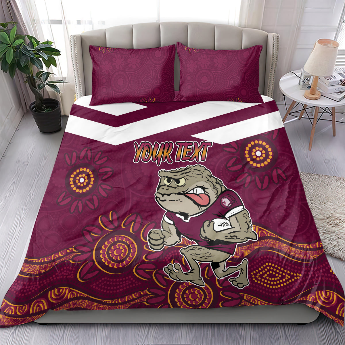 Custom QLD Maroons Cane Toad Blooded Aboriginal Inspired Bedding Set - Vibe Hoodie Shop