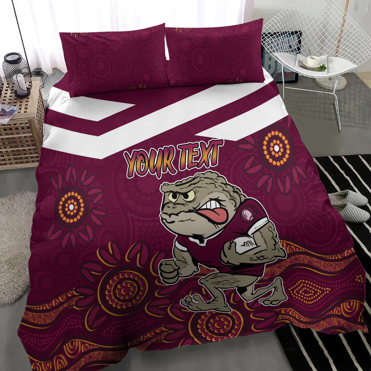 Custom QLD Maroons Cane Toad Blooded Aboriginal Inspired Bedding Set - Vibe Hoodie Shop