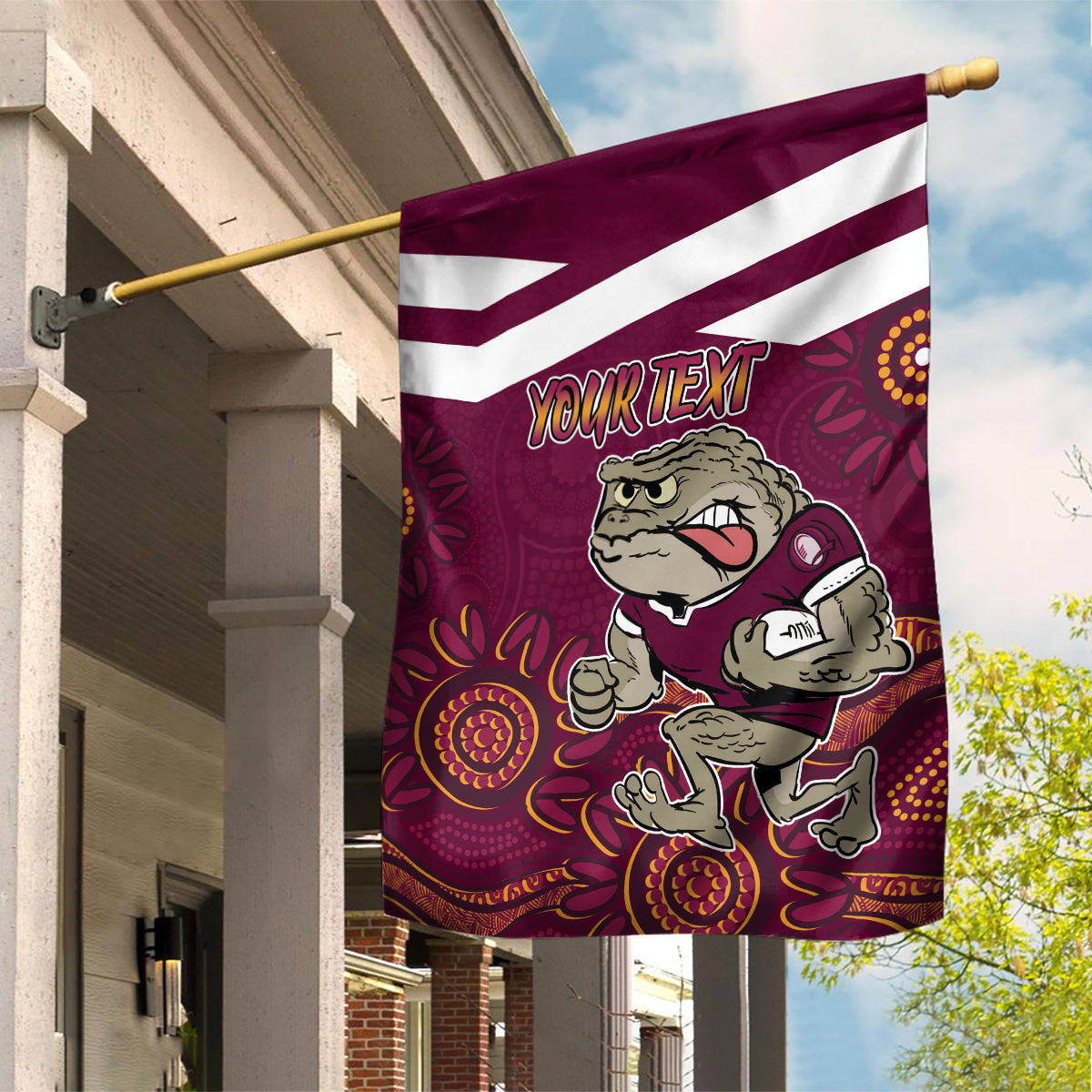 Custom QLD Maroons Cane Toad Blooded Aboriginal Inspired Garden Flag - Vibe Hoodie Shop