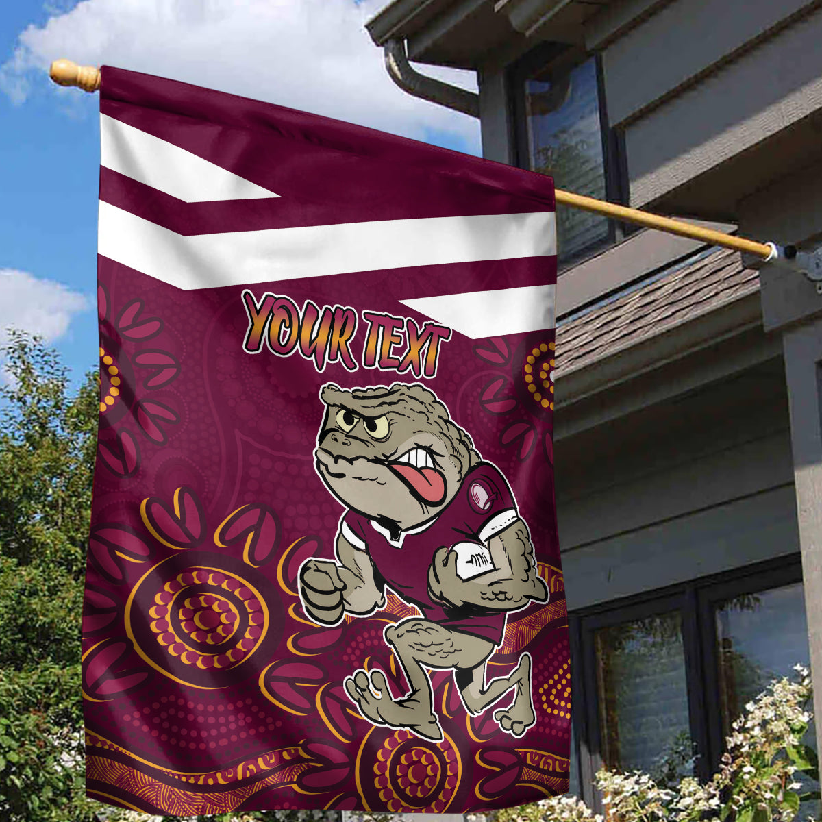 Custom QLD Maroons Cane Toad Blooded Aboriginal Inspired Garden Flag - Vibe Hoodie Shop