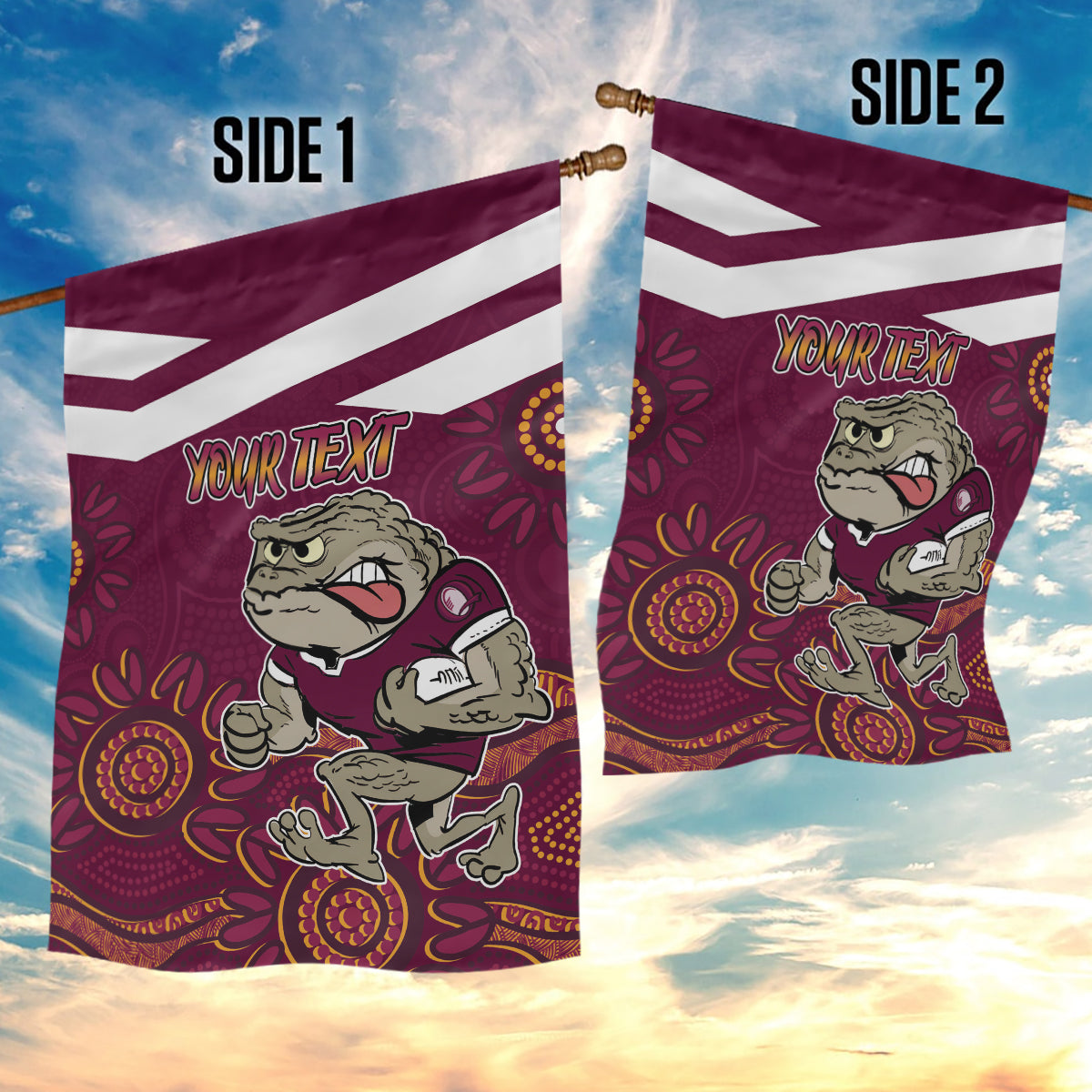 Custom QLD Maroons Cane Toad Blooded Aboriginal Inspired Garden Flag - Vibe Hoodie Shop