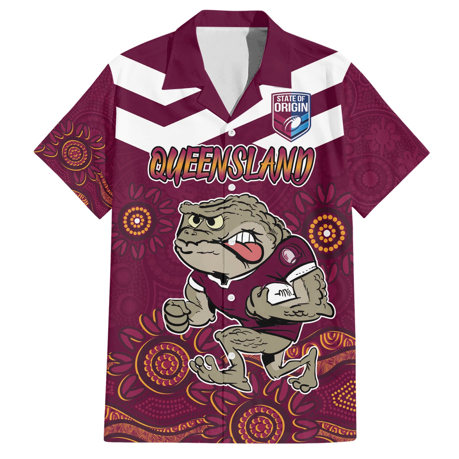 Custom QLD Maroons Cane Toad Blooded Aboriginal Inspired Hawaiian Shirt - Vibe Hoodie Shop