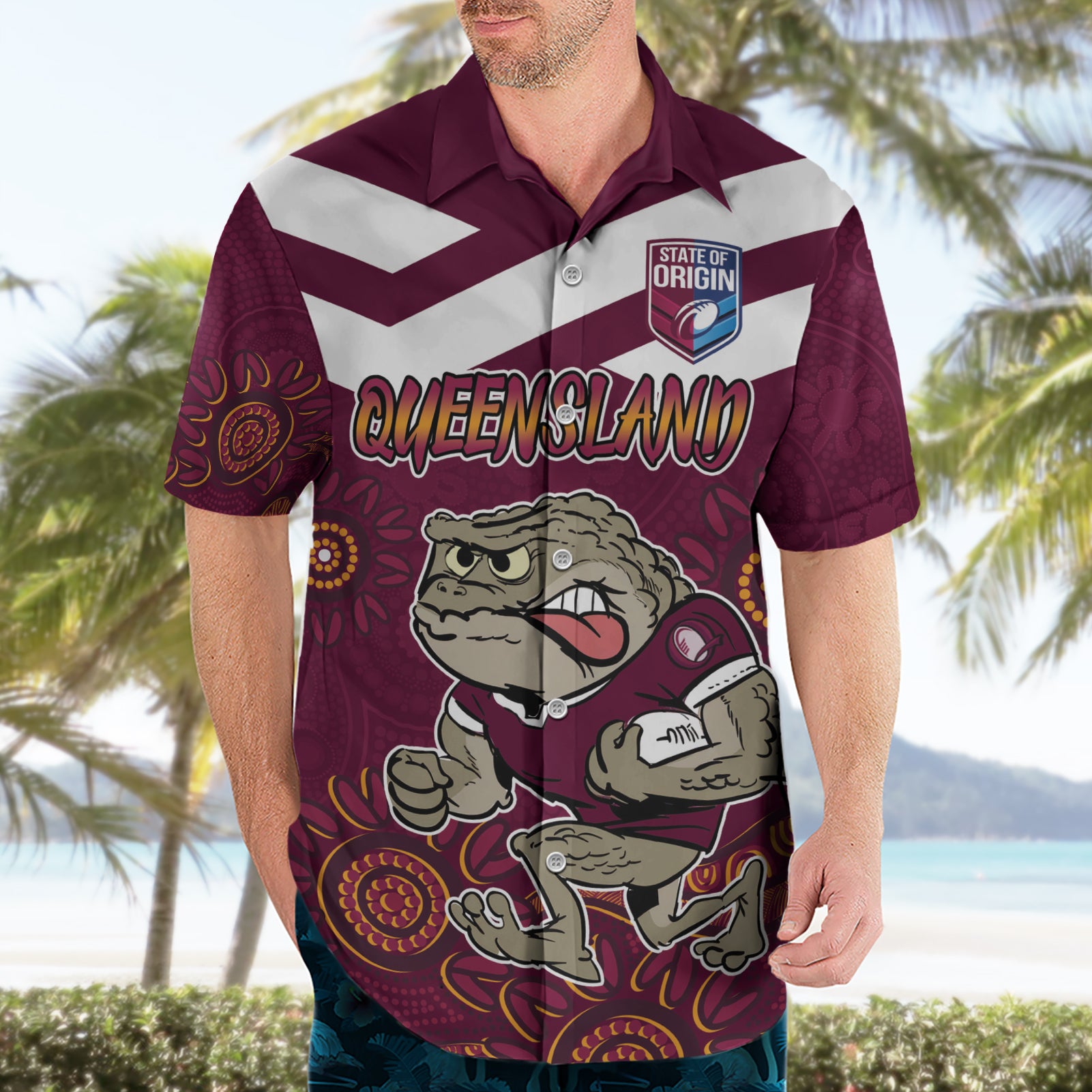 Custom QLD Maroons Cane Toad Blooded Aboriginal Inspired Hawaiian Shirt - Vibe Hoodie Shop