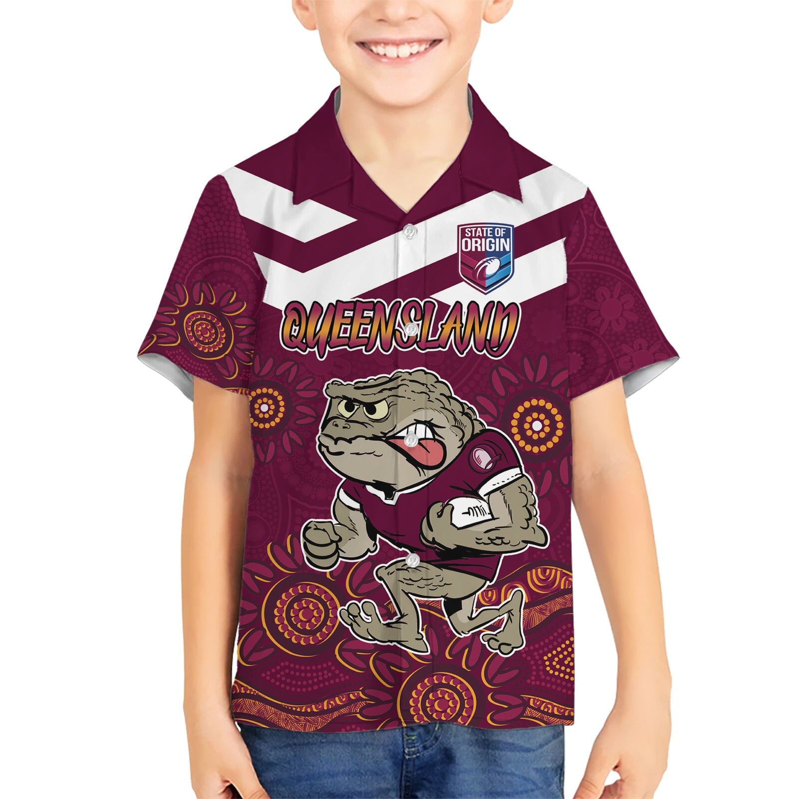 Custom QLD Maroons Cane Toad Blooded Aboriginal Inspired Hawaiian Shirt - Vibe Hoodie Shop