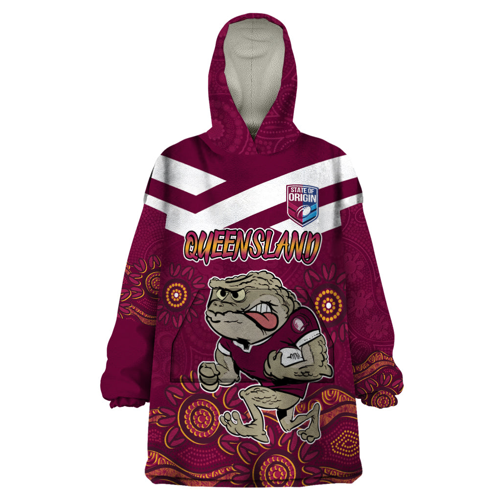 Custom QLD Maroons Cane Toad Blooded Aboriginal Inspired Wearable Blanket Hoodie - Vibe Hoodie Shop