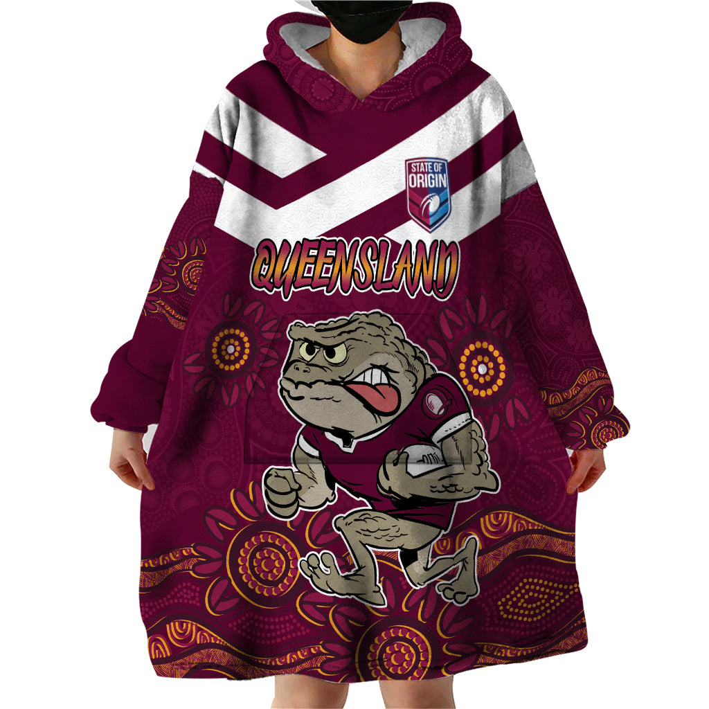 Custom QLD Maroons Cane Toad Blooded Aboriginal Inspired Wearable Blanket Hoodie - Vibe Hoodie Shop