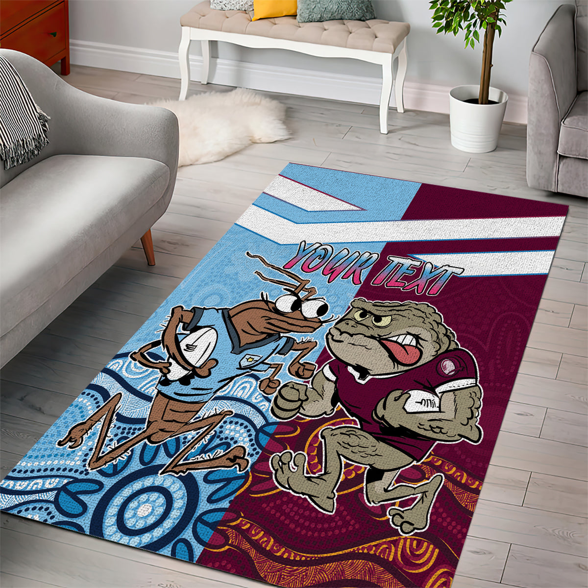 Custom QLD Cane Toad and NSW Cockroach Area Rug Aboriginal Inspired Together - Vibe Hoodie Shop