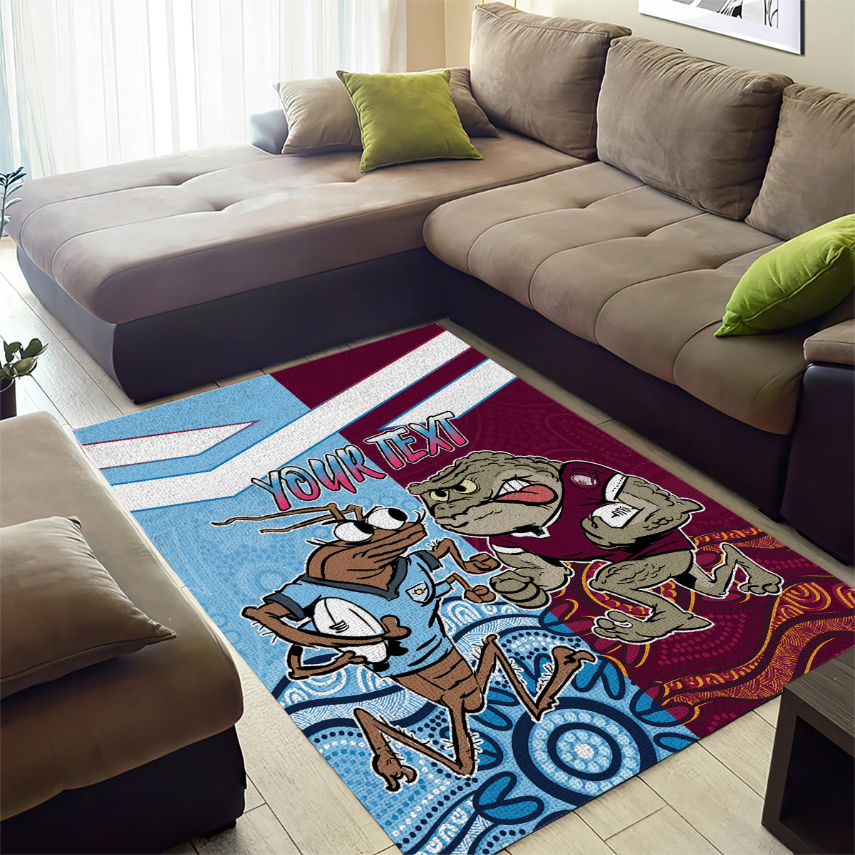 Custom QLD Cane Toad and NSW Cockroach Area Rug Aboriginal Inspired Together - Vibe Hoodie Shop