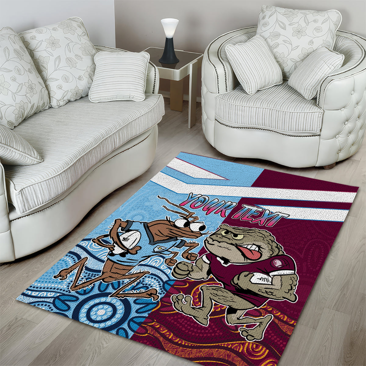 Custom QLD Cane Toad and NSW Cockroach Area Rug Aboriginal Inspired Together - Vibe Hoodie Shop