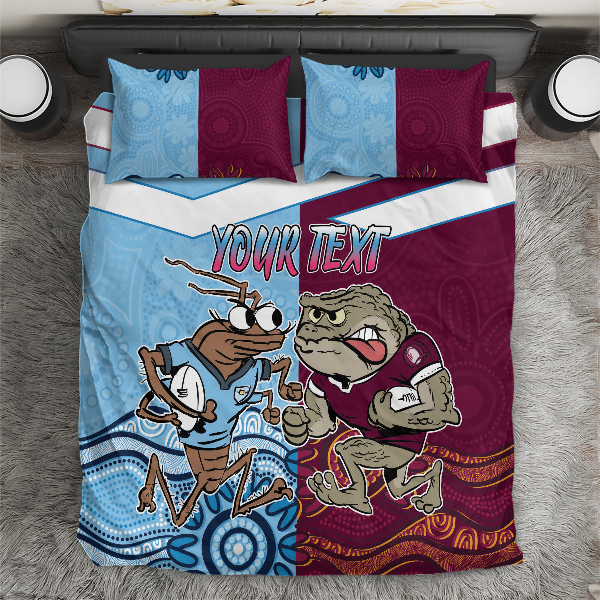 Custom QLD Cane Toad and NSW Cockroach Bedding Set Aboriginal Inspired Together - Vibe Hoodie Shop