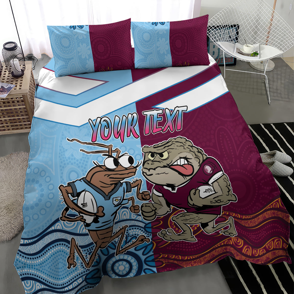 Custom QLD Cane Toad and NSW Cockroach Bedding Set Aboriginal Inspired Together - Vibe Hoodie Shop
