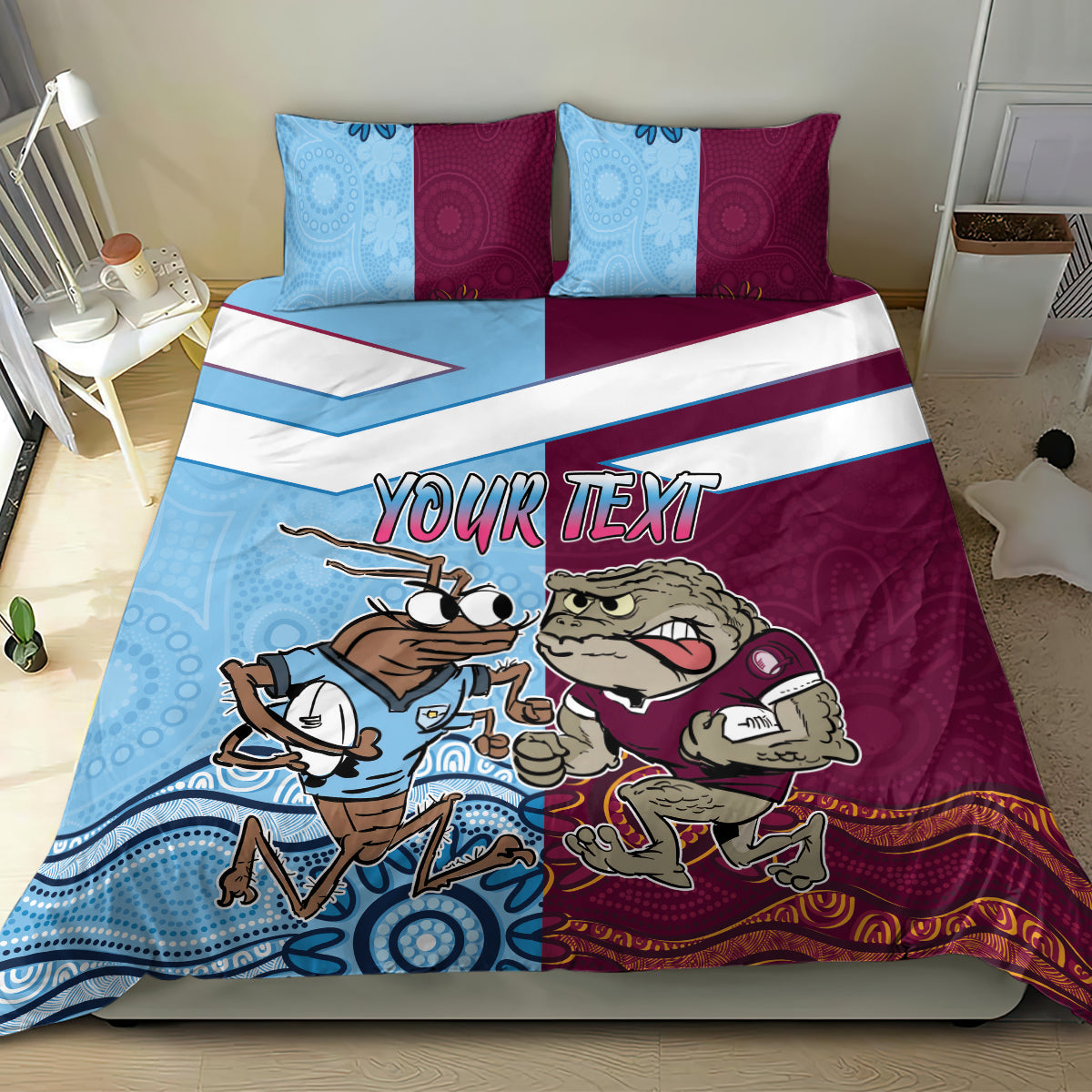 Custom QLD Cane Toad and NSW Cockroach Bedding Set Aboriginal Inspired Together - Vibe Hoodie Shop