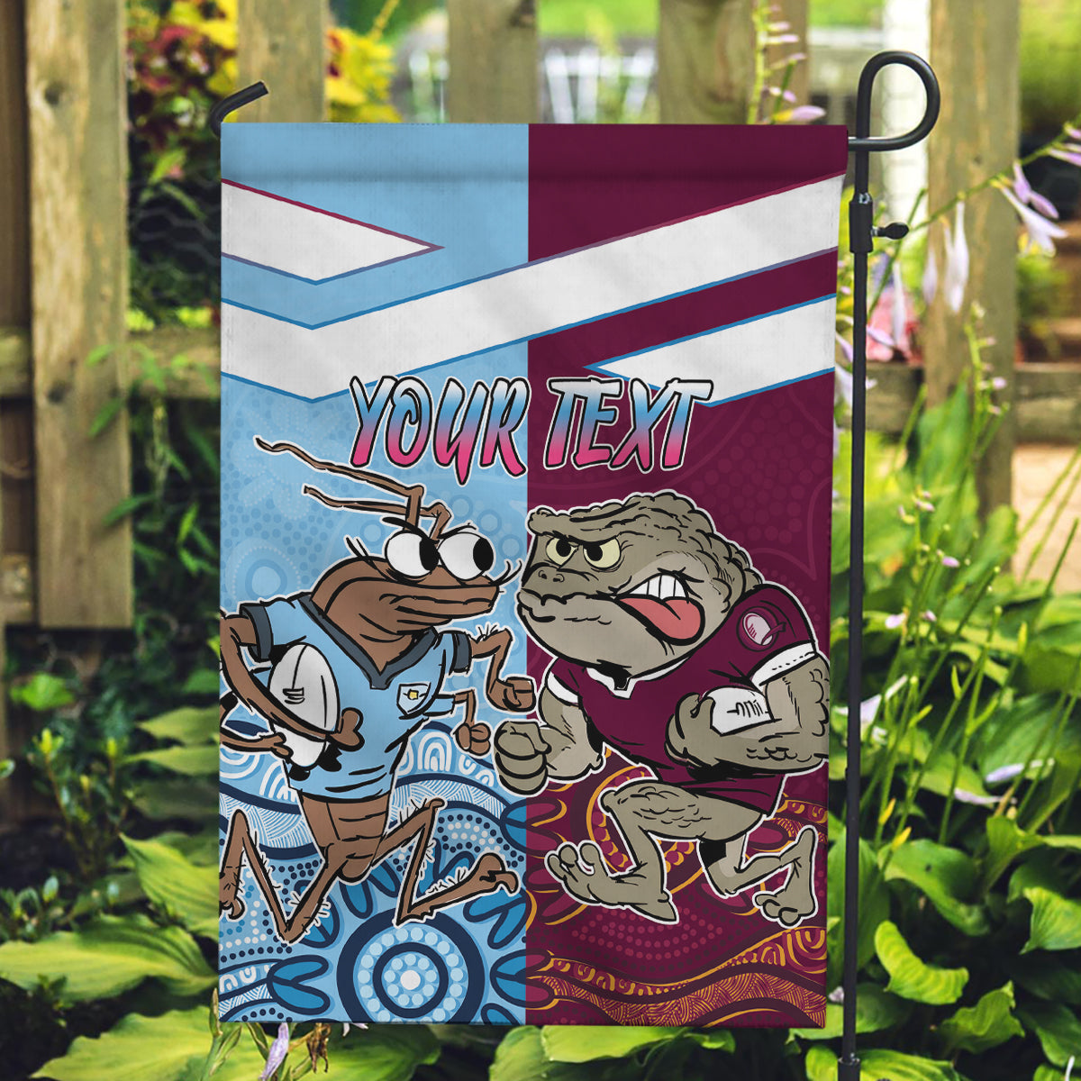 Custom QLD Cane Toad and NSW Cockroach Garden Flag Aboriginal Inspired Together - Vibe Hoodie Shop